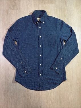 Club Monaco Navy Button-Down Shirt with White Dot Pattern
